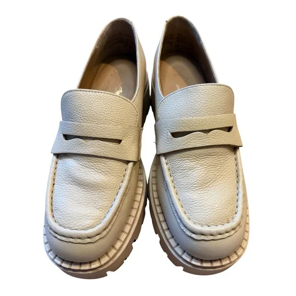 Seychelles Womens Cream Leather Platform Lug Sole Penny Loafers Chunky Shoes - Picture 2 of 13